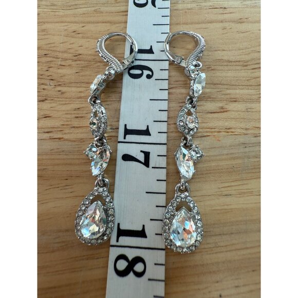 Givenchy Silver-Tone Pavé Crystal Open Pear Linear Drop Earrings - Picture 1 of 16